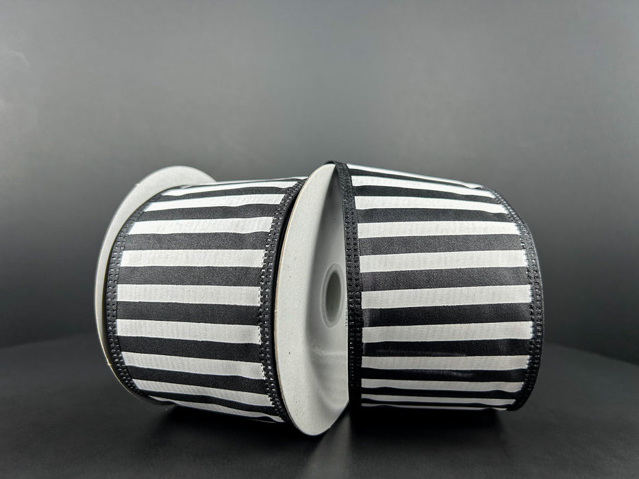Black Satin With White Stripes And Line Edge Ribbon, 2.5 Inches X 10 Yards 46425-40-21 - DecoExchange®