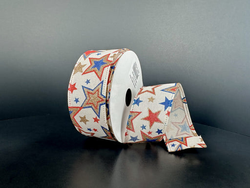 Ivry Lin/Navy-Rd-Gld Glit Overlap Stars, 1.5"X10Y 46611-09-41 - DecoExchange®