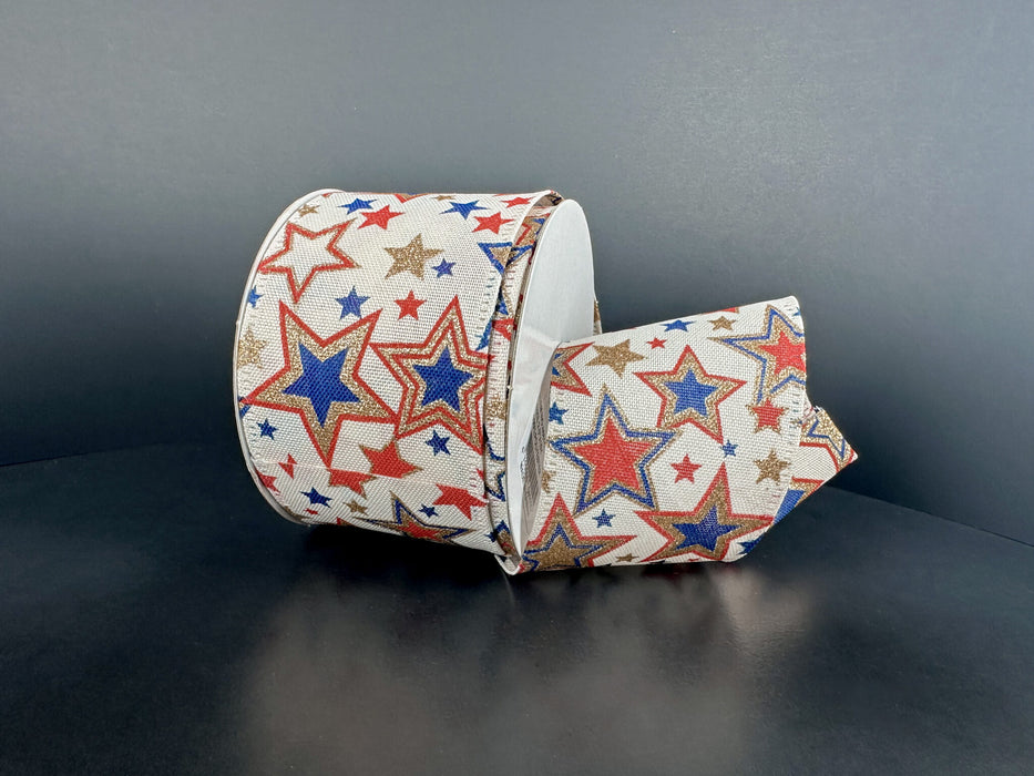 Ivry Lin/Navy-Rd-Gld Glit Overlap Stars, 2.5"X10Y 46611-40-41 - DecoExchange®