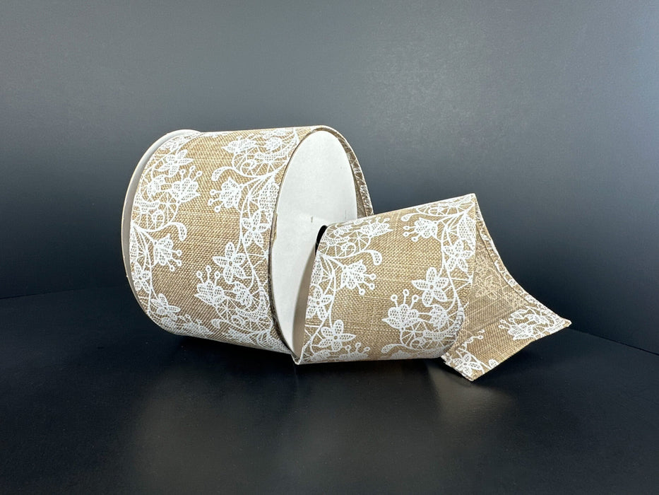 Nat Lin/Wht Lacy Edgs, 2.5"X10Y 46617-40-14 - DecoExchange®