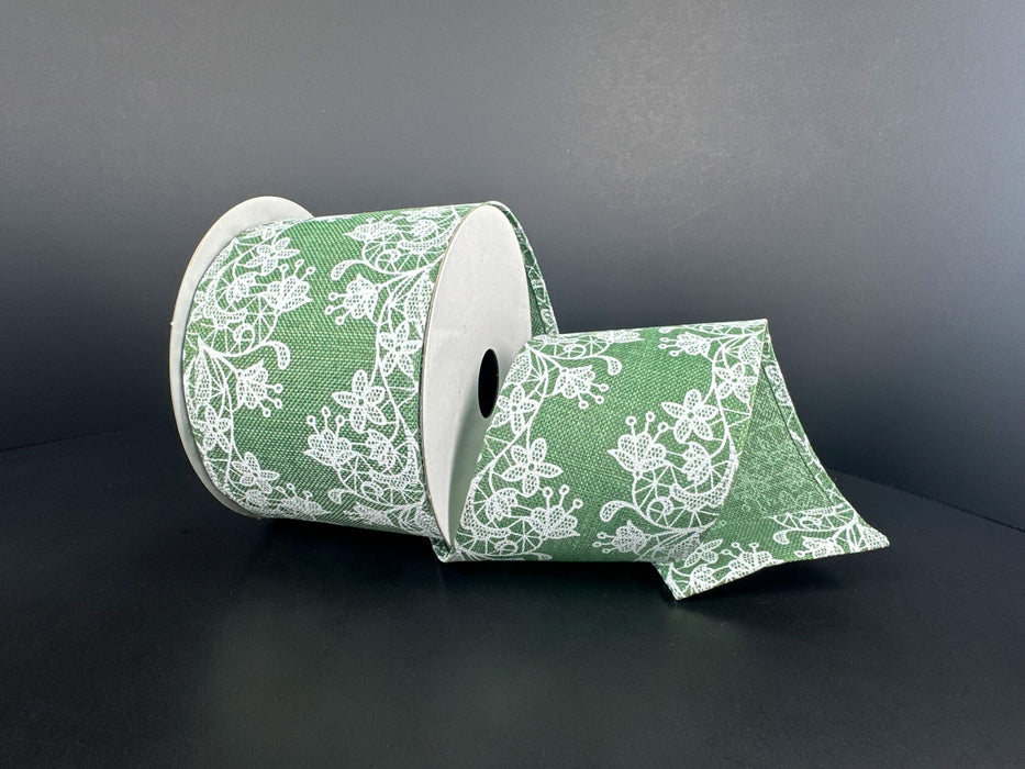Sage Lin/Wht Lacy Edgs, 2.5"X10Y 46617-40-52 - DecoExchange®