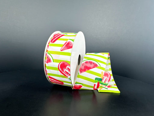 Wht Stn/Lime Strp-Wtrmlns, 1.5"X10Y 46624-09-09 - DecoExchange®