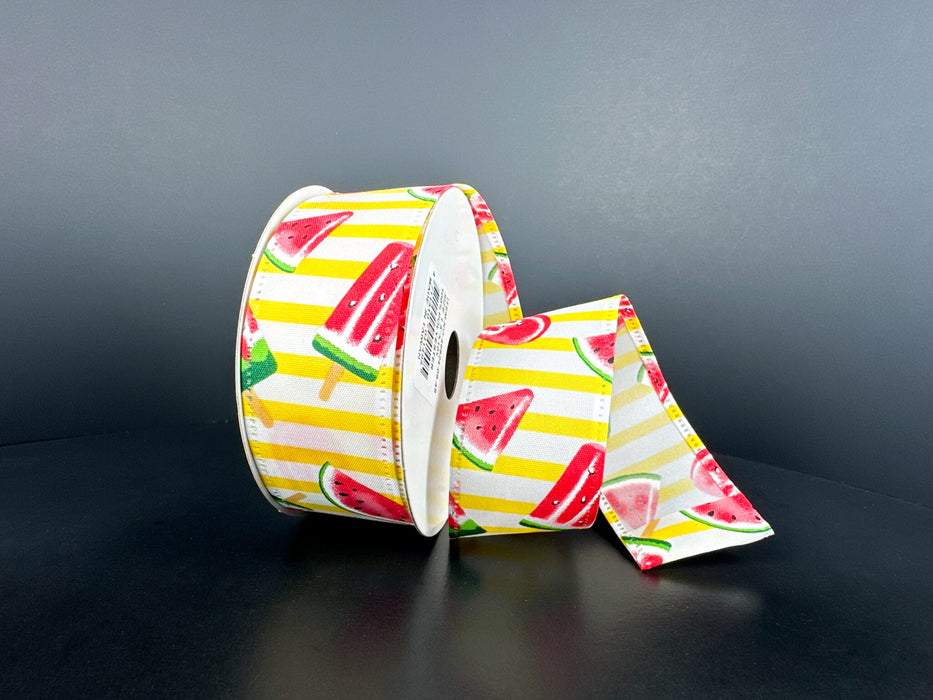 Wht Stn/Ylw Strp-Wtrmlns, 1.5"X10Y 46624-09-49 - DecoExchange®