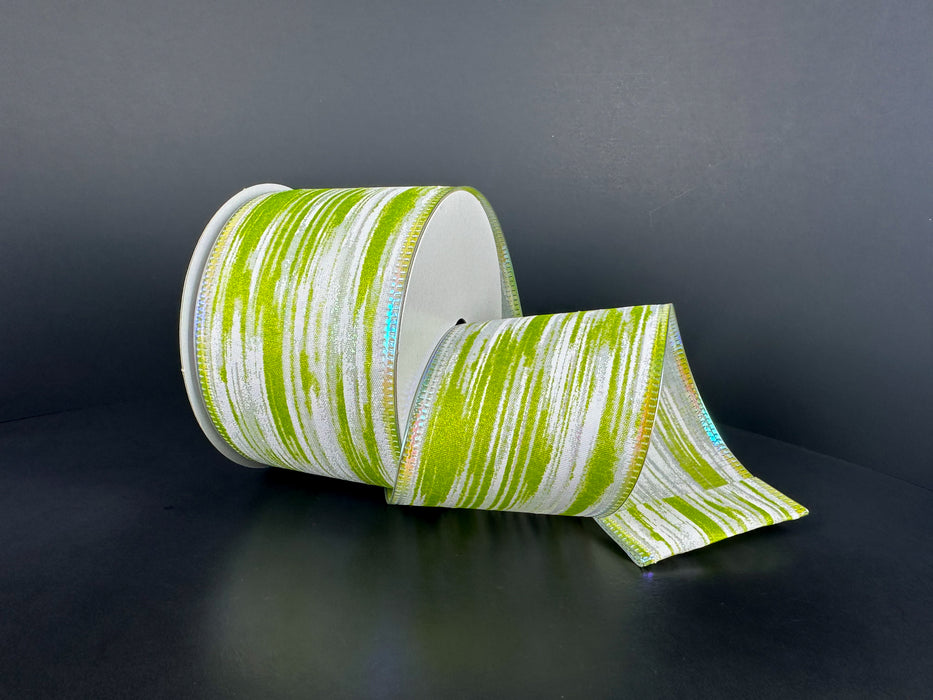 Wht Stn/Wht-Grn Mtlc Brush Ombre, 2.5"X10Y 46627-40-29 - DecoExchange®