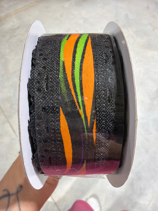 1.5"X10Yd Wavy Stripes W/Lace Blk/Orng/Prpl/Lime RGC8298RW