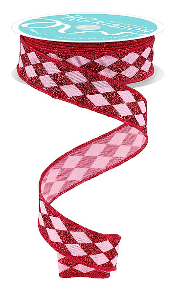 7/8" X 10YD Glitter Harlequin Rose Pink/Red RGH74408F