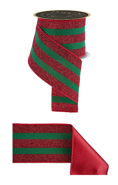 4" X 10YD Vertical Glitter Stripe/Fused Emerald/Red LX330458