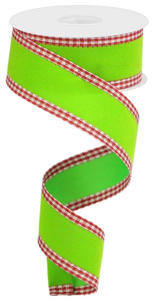 1.5"X10YD Velvet W/GINGHAM Edge Lime/Red/White RG089947R