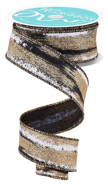 1.5" X 10YD Glitter Paint Strokes Black/White/Gold RGH145786