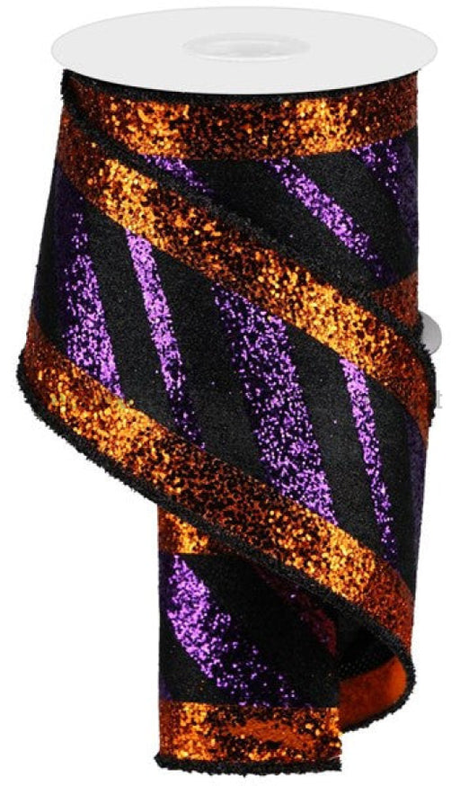 4X10Yd 3-In-1 Diagonal Glitter Stripe Rg8967Ge Ribbon