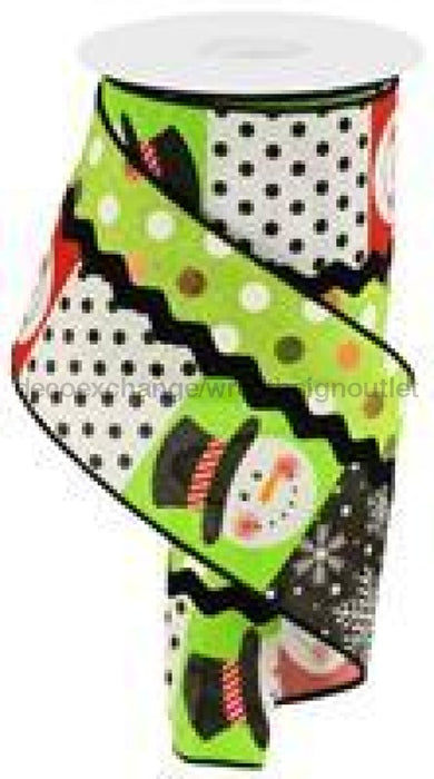 4"X10Yd 3-In-1 Snowman/Polka Dot White/Red/Black/Lime RGS0001 - DecoExchange
