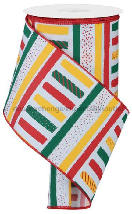 4X10Yd Brush Stroke Stripes White/Yellow/Green/Red Rgc13168R Ribbon