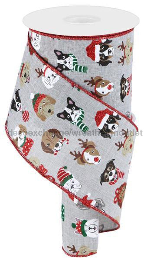 4X10Yd Christmas Dogs Lt Grey/Red/Wht/Blk/Gld Rgc174810 Ribbon