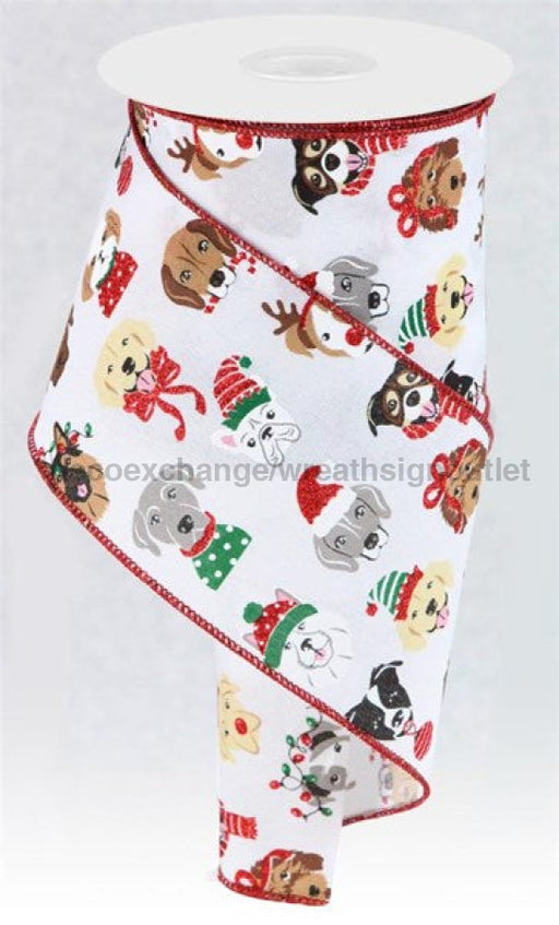 4"X10Yd Christmas Dogs White/Red/Black/Gold RGC174827 - DecoExchange