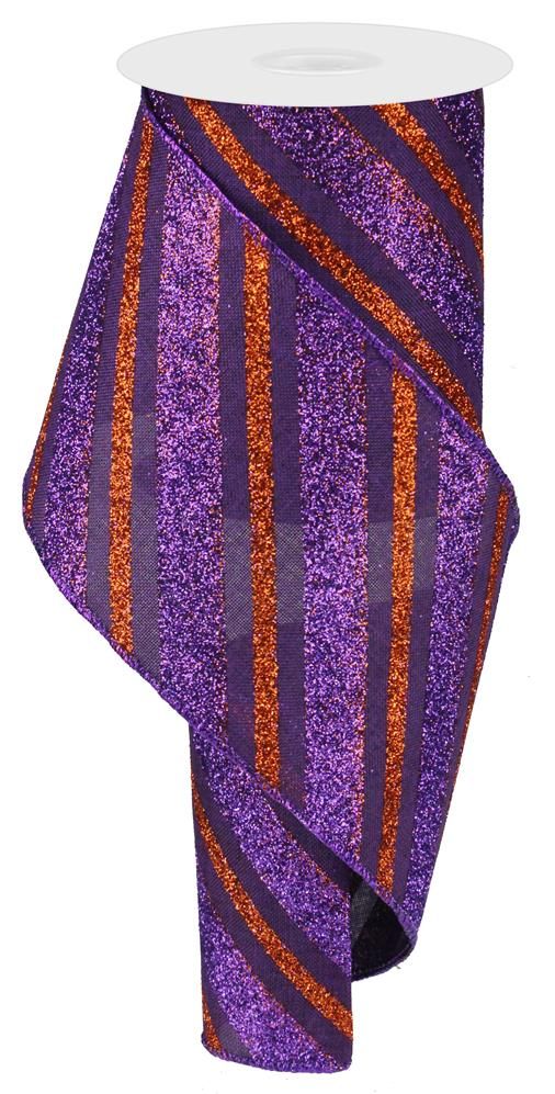 4"X10Yd Diagonal Glitter Stripe/Royal Purple/Orange RG0176723 - DecoExchange