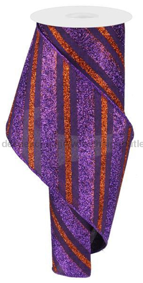 4"X10Yd Diagonal Glitter Stripe/Royal Purple/Orange RG0176723 - DecoExchange®