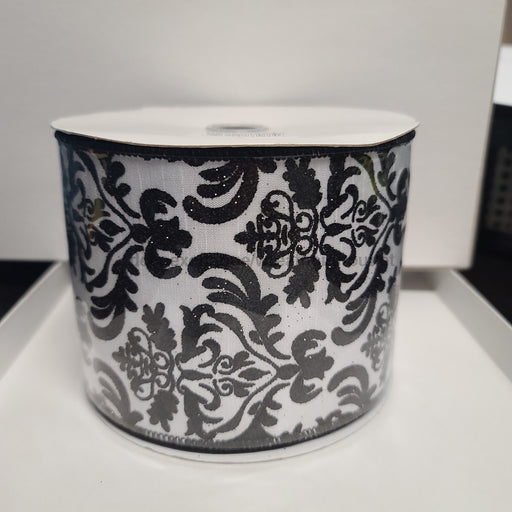 4"X10yd Double Layer Damask/Harlequin White/Black RGV0005X6 - DecoExchange