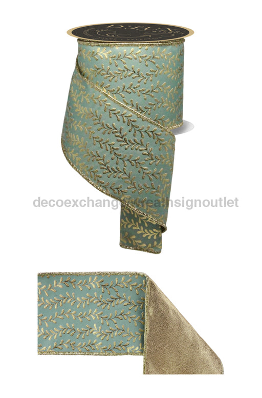 4’’X10Yd Foil Leaf Garland/Fused Sage Green/Gold LX314389 Ribbon