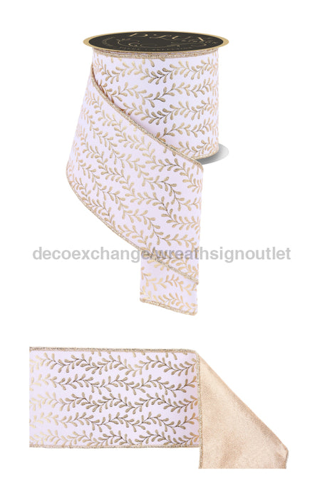4’’X10Yd Foil Leaf Garland/Fused White/Gold LX3143C6 Ribbon