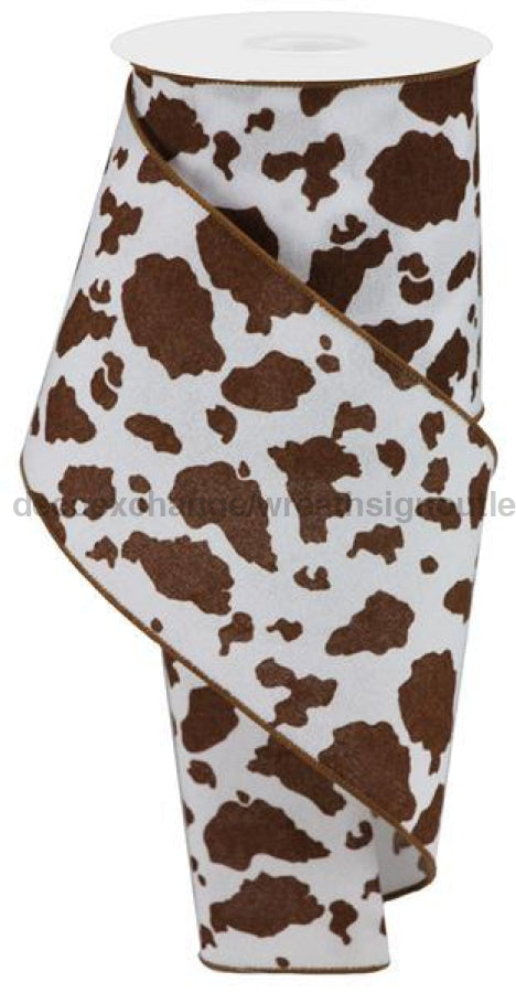 4"X10Yd Fuzzy Cow Print White/Brown RGB137804 - DecoExchange
