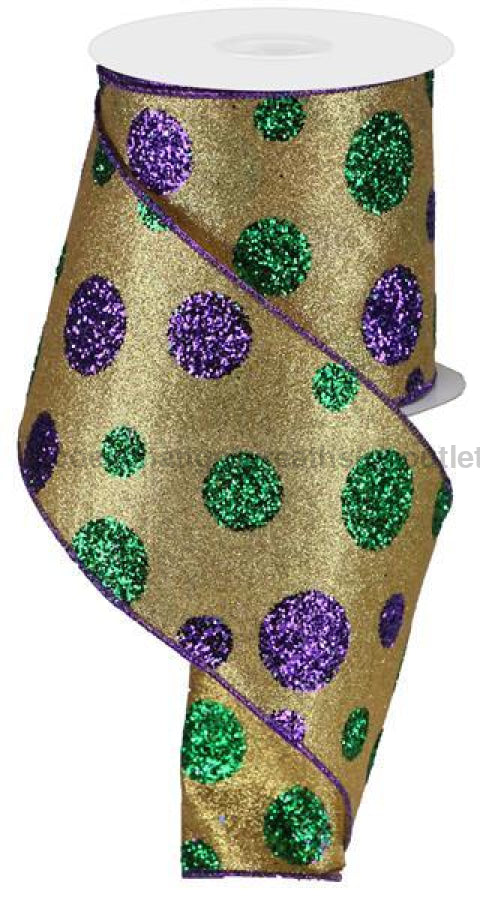 4"X10Yd Giant Polka Dots Gold/Emerald/Purple RGA1311WY - DecoExchange