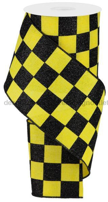 4"X10Yd Glitter Check On Royal Yellow/Black RGA149829 - DecoExchange