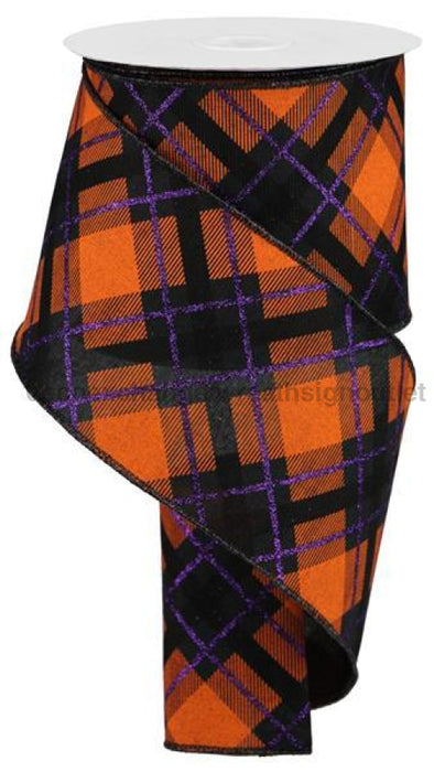 4"X10Yd Glitter Plaid On Royal Black/Purple/Orange RGA1203CN - DecoExchange