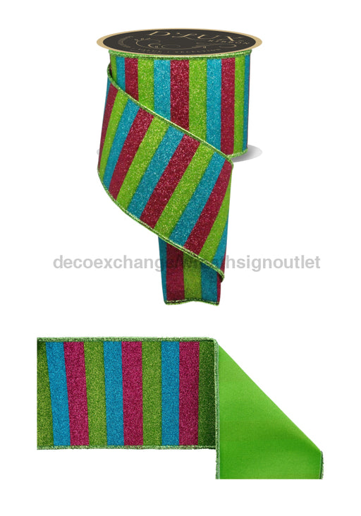 4’’X10Yd Glitter Stripe/Fused Hot Pink/Lime/Turq LX3106YA Ribbon