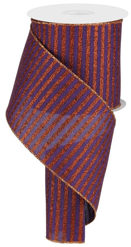 4"X10Yd Glitter Stripe On Royal Purple/Bright Orange RG0169623 - DecoExchange