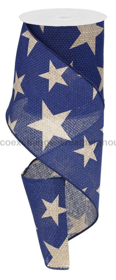 4’’X10Yd Large Stars On Cross Royal Beige/Navy RG01270K6 Ribbon