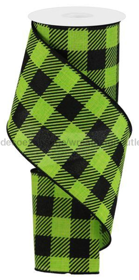 4"X10Yd Large Striped Check On Royal Lime Green/Black RGA141733 - DecoExchange®
