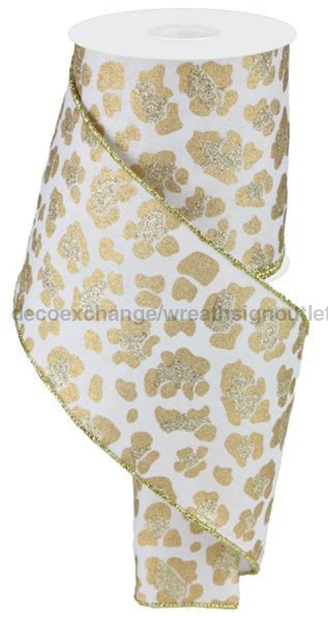4"X10Yd Leopard Print/Royal White/Gold/Lt Gold RGB141127 - DecoExchange