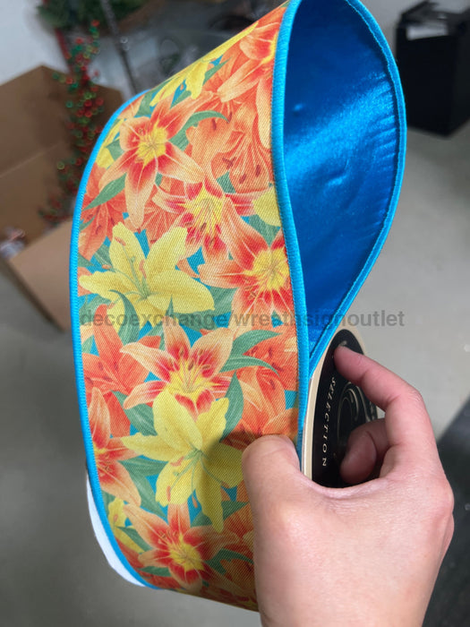 4’’X10Yd Lilies/Fused Multi Orange/Yellow/Green LX107320 Ribbon