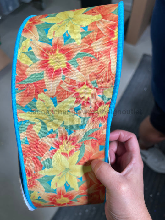 4’’X10Yd Lilies/Fused Multi Orange/Yellow/Green LX107320 Ribbon