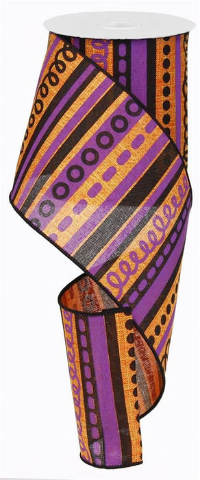 4"X10Yd Loopy Stripes On Royal Orange/Purple/Black RG01319RW - DecoExchange
