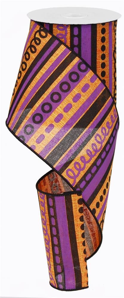 4"X10Yd Loopy Stripes On Royal Orange/Purple/Black RG01319RW - DecoExchange