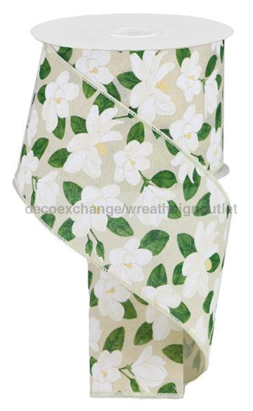 4X10Yd Magnolia On Royal Cream/Ylw/Wht/Beige/Grn Rga132164 Ribbon