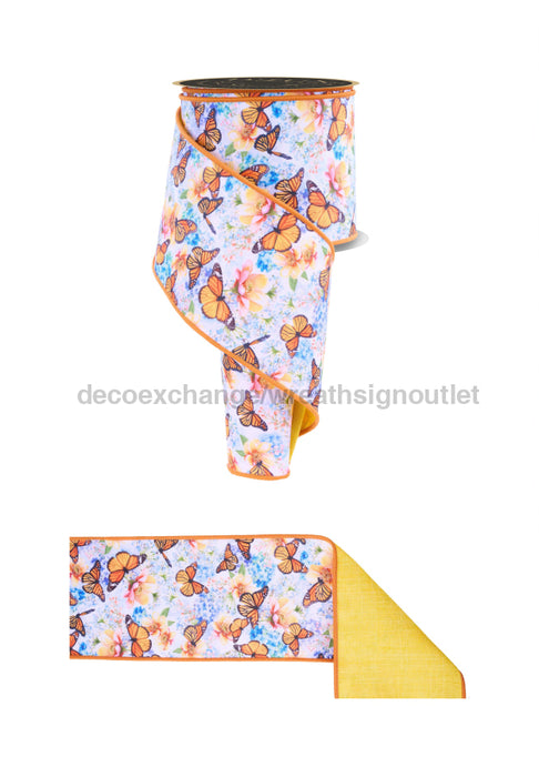 4’’X10Yd Monarch Butterflies/Fused Orange/Yellow Lx1048 Ribbon