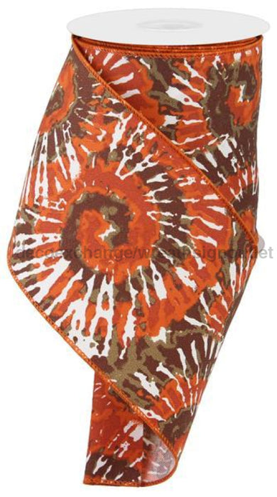 4"X10Yd Multi Color Tie Dye/Diagonal Ivory/Rust/Dark Orange/Tan Brown RGE1236K7 - DecoExchange