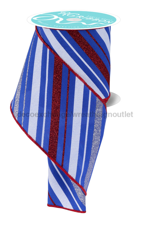 4’’X10Yd Multi Diagonal Stripe Royal/Red/Silver/White RGF184825 ribbon