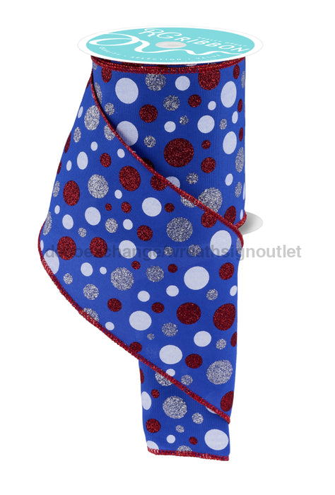 4’’X10Yd Multi Polka Dot Ryl Blue/Silver/White/Red RGF186625 ribbon