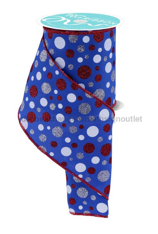 4’’X10Yd Multi Polka Dot Ryl Blue/Silver/White/Red RGF186625 ribbon