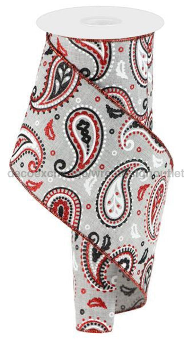 4"X10Yd Paisley On Royal Lt Grey/Wht/Red/Blk RGC138310 - DecoExchange