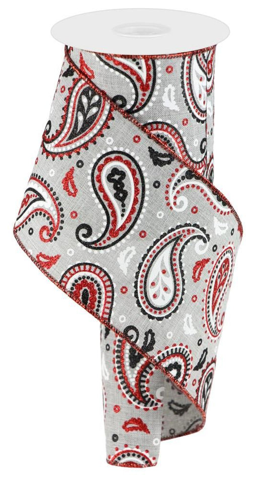 4"X10Yd Paisley On Royal Light Grey/White/Red/Black RGC138310 - DecoExchange