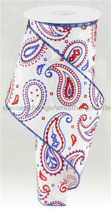 4"X10Yd Paisley On Royal White/Red/Royal Blue RGC138327 - DecoExchange