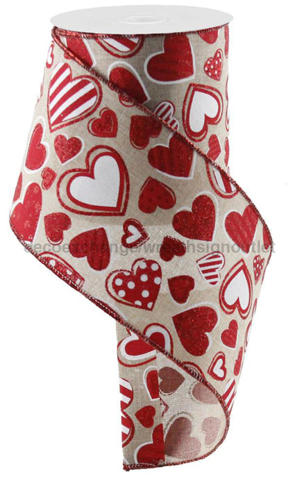 4’X10Yd Patterned Hearts On Royal Natural/White/Red Rg0164267 Ribbon