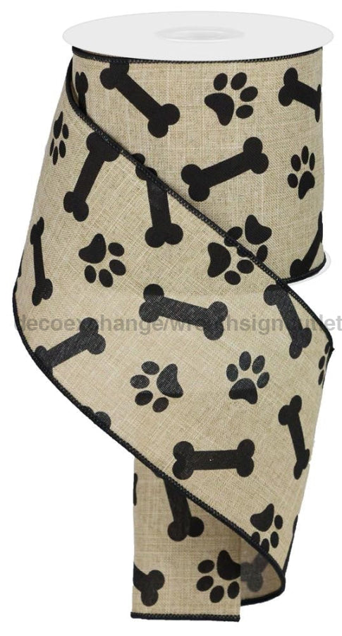 4"X10Yd Paw Print/Bones On Royal Light Beige/Black RGA114901 - DecoExchange
