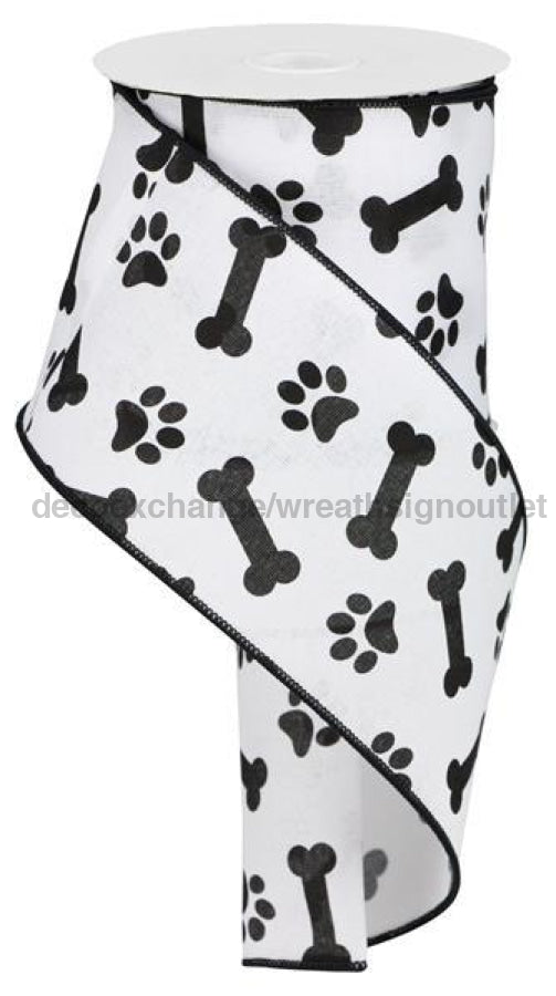 4"X10Yd Paw Print/Bones On Royal White/Black RGA114927 - DecoExchange