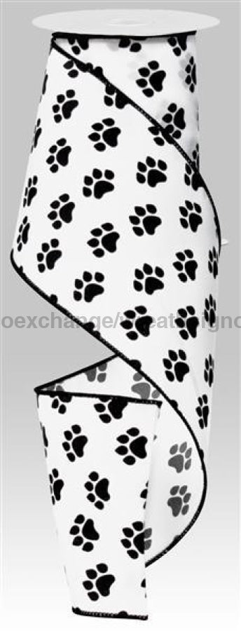 4"X10Yd Paw Print White/Black RG1901X6 - DecoExchange