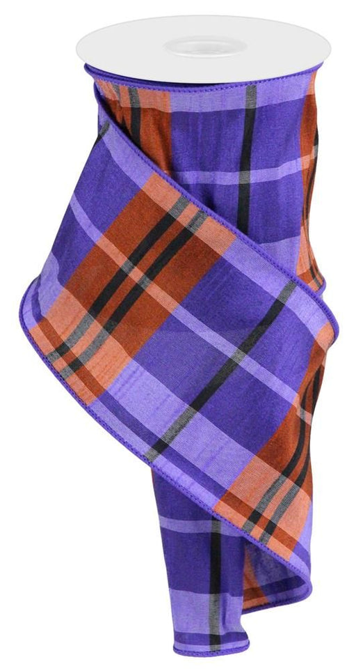 4"X10Yd Plaid Faux Dupioni Purple/Orange/Black RGA1235CW - DecoExchange